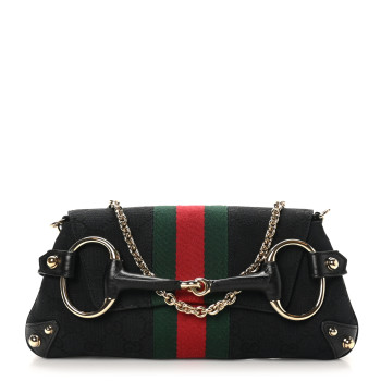 GUCCI Monogram Web Horsebit Chain Clutch Black