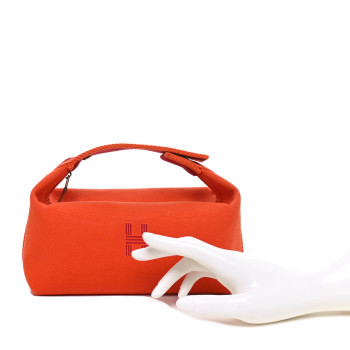 HERMES Canvas Small Bride-A-Brac Pouch Orange Burgundy