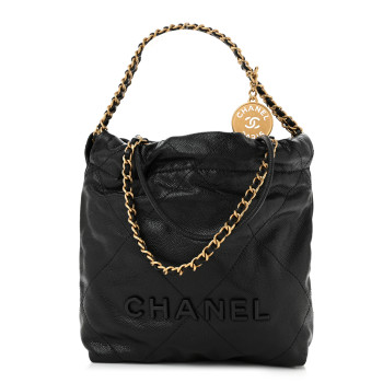 CHANEL Shiny Caviar Quilted Monochrome Mini Chanel 22 Black