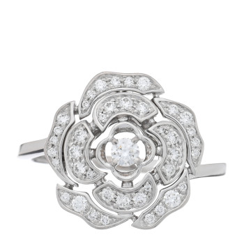 CHANEL 18K White Gold Diamond Small Bouton de Camelia Ring 52 6