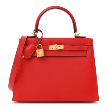 HERMES Chevre Chamkila Kelly Sellier 25 Rouge de Coeur