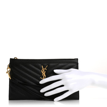 SAINT LAURENT Grain De Poudre Chevron Monogram Large Bill Pouch Black