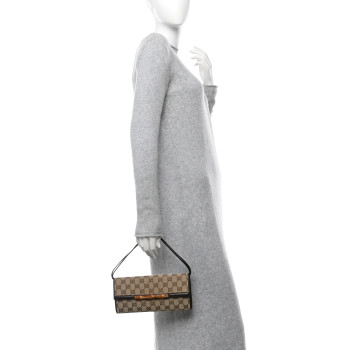 GUCCI Monogram Bamboo Bar Clutch Dark Brown