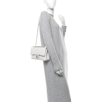 CHANEL Caviar Quilted Medium Double Flap White
