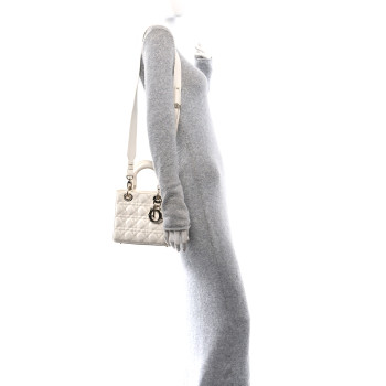 CHRISTIAN DIOR Lambskin Cannage Small My ABCDior Lady Dior White