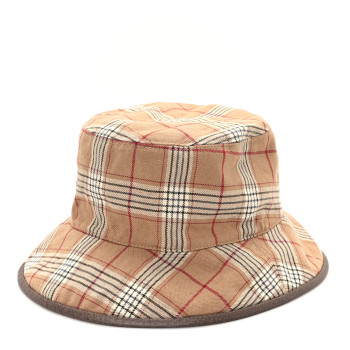 GUCCI Monogram Plaid Bob Double Back Reversible Bucket Hat L Beige