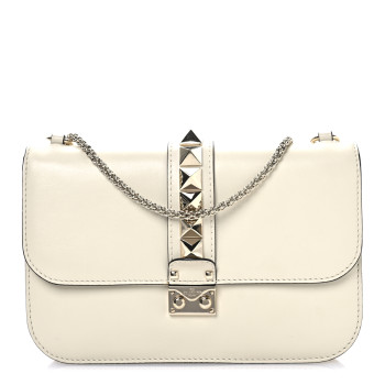 VALENTINO GARAVANI Vitello Medium Glam Lock Rockstud Flap Light Ivory
