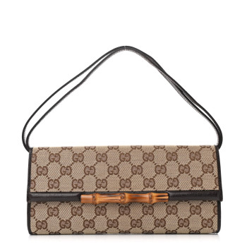GUCCI Monogram Bamboo Bar Clutch Dark Brown