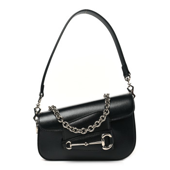 GUCCI Calfskin Mini Horsebit 1955 Asymmetric Shoulder Bag Black
