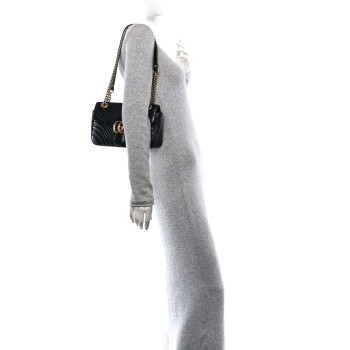 GUCCI Calfskin Matelasse Small GG Marmont Shoulder Bag Black