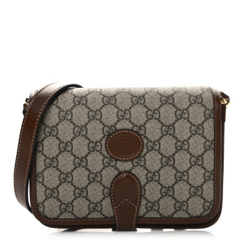 GUCCI GG Supreme Monogram Azalea Calfskin Mini Retro Interlocking G Flap Shoulder Bag Beige Ebony Brown Sugar