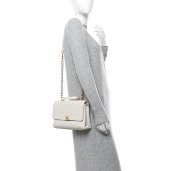 CHANEL Grained Calfskin Small Stitched Flap White