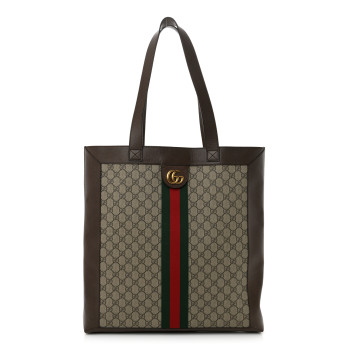 GUCCI GG Supreme Monogram Web Large Ophidia Vertical Shopping Tote Brown