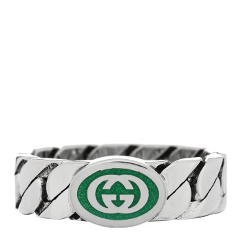 GUCCI Sterling Silver Enamel Interlocking G Chain Ring 57 8 Green