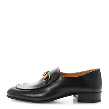 GUCCI Goatskin Womens Horsebit Mid-Heel Loafers 38 Black