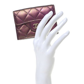 CHANEL Iridescent Lambskin Quilted Double Flap Wallet Purple