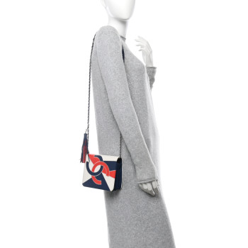 CHANEL Lambskin Patchwork CC Tassel Crossbody Bag White Blue Red
