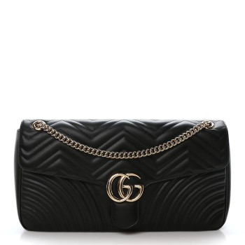 GUCCI Calfskin Matelasse Large Horizontal GG Marmont Shoulder Bag Black