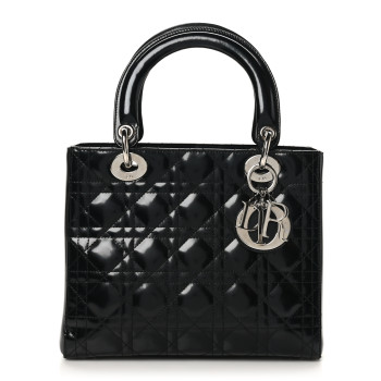 CHRISTIAN DIOR Patent Cannage Medium Lady Dior Black
