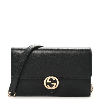 GUCCI Dollar Calfskin Interlocking G Chain Wallet Black
