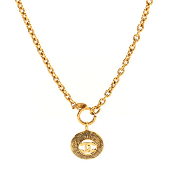 CHANEL Metal Sunburst Cutout CC Necklace Gold