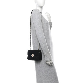 CHANEL Velvet Strass Diamond Lock Flap Black