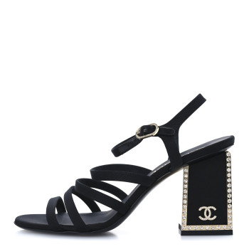 CHANEL Grosgrain Crystal CC Sandals 41 Black