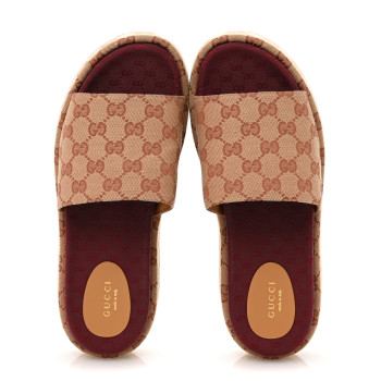 GUCCI Canvas GG Monogram Angelina Platform Slide Sandals 40 Beige Ruggine