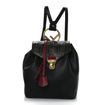 FENDI Vitello Cruise Bi-Color FF 1974 Embossed F is Fendi Drawstring Backpack Black Fragola Maya