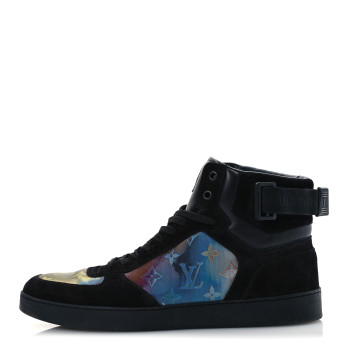 LOUIS VUITTON Suede Monogram Mens Rivoli High Top Sneakers 10 Black Multicolor