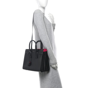 SAINT LAURENT Calfskin Small Sac De Jour Black Fuchsia