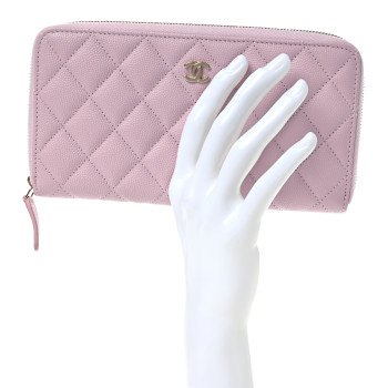 CHANEL Caviar Quilted Large Gusset Zip Around Wallet Light Pink