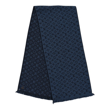 LOUIS VUITTON Wool Monogram Classic Scarf Navy Blue