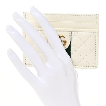 GUCCI Calfskin Web Stitched Ophidia Card Holder Off White