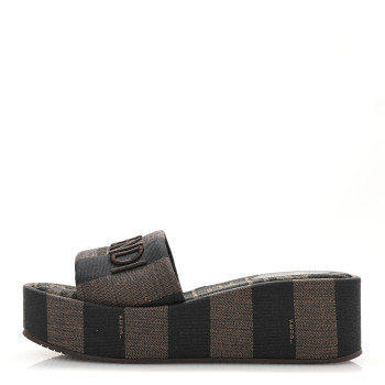 FENDI Jacquard Womens FF Sunshine Flatform Slide Sandals 35.5 Tabacco Black