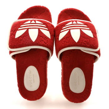 GUCCI X ADIDAS Terry Cloth GG Monogram Womens Platform Sandals 38 Maple Red Off White