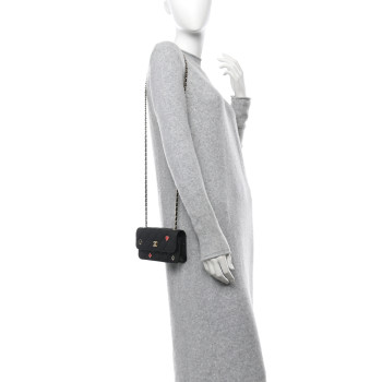 CHANEL Caviar Quilted Enamel Coco Casino Flap Phone Holder With Chain Black