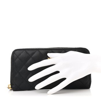 CHANEL Caviar Quilted Large Gusset Zip Around Wallet Black