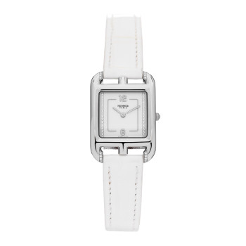 HERMES Stainless Steel Alligator Diamond 23mm Cape Cod Quartz Watch Blanc