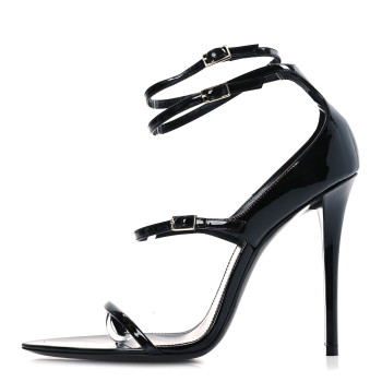 SAINT LAURENT Patent Calfskin Dita 110 Sandals 38 Black