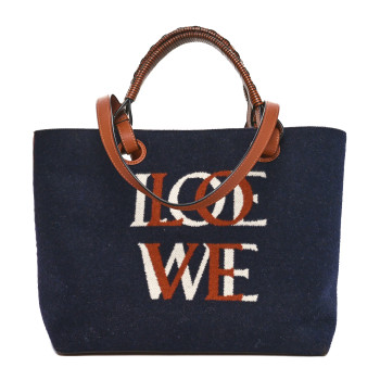 LOEWE Wool Calfskin Small Love Anagram Tote Navy Tan