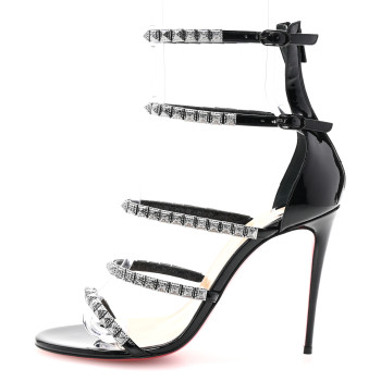 CHRISTIAN LOUBOUTIN Patent Forever Girl 100 Studded Sandals 38 Black