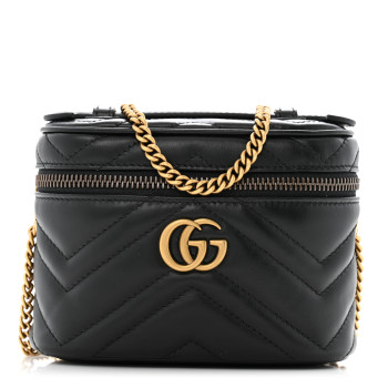 GUCCI Calfskin Matelasse Chevron Mini GG Marmont Top Handle Bag Black