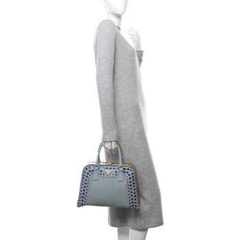 PRADA Saffiano Lux Crystal Pyramid Bag Lago Smeraldo