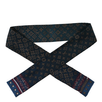 LOUIS VUITTON Silk Monogram Map Bandeau Petrole Blue