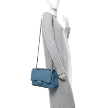 CHANEL Iridescent Caviar Quilted Jumbo Double Flap Blue
