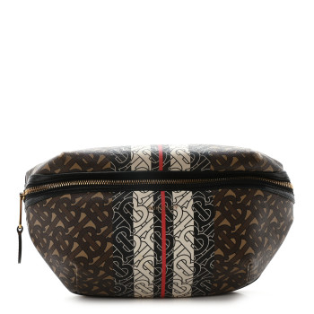 BURBERRY E-Canvas Monogram Stripe Medium Sonny Bum Bag Bridle Brown
