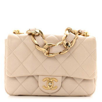 CHANEL Lambskin Quilted Small CC Funky Town Flap Beige