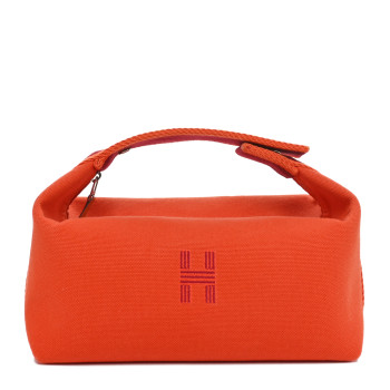 HERMES Canvas Small Bride-A-Brac Pouch Orange Burgundy