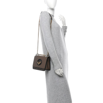 FENDI Vitello Century F is Fendi Bi-Color FF 1974 Embossed Small Kan I Shoulder Bag Maya Black